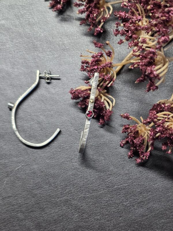 Sterling silver half-hoop with garnet accent earrings - Image 3