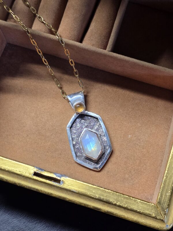 Moonstone and Hessonite Sterling Silver Necklace - Image 2